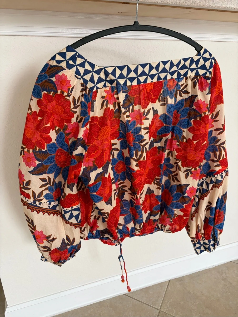 FARM Rio x Anthropologie Printed Square-Neck Puff-Sleeve Blouse